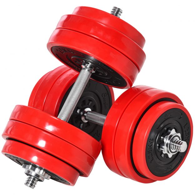 2-IN-1 hantlikomplekt 20/30kg reguleeritav teras PP-plastik punane+must