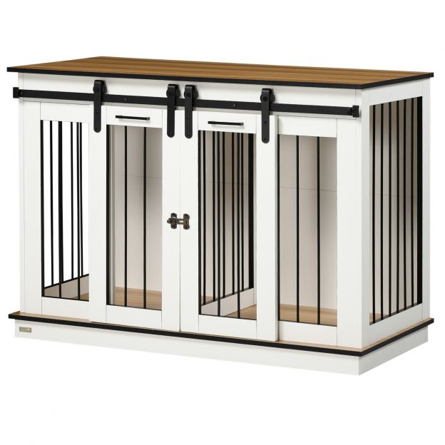 Koerakuut, lemmikloomakuut, koerakuut kahetoalise võimalusega keskmise suurusega koertele, koerakast kahekordsete ustega, koeramaja, valge, 120 x 60 x 88,5 cm
