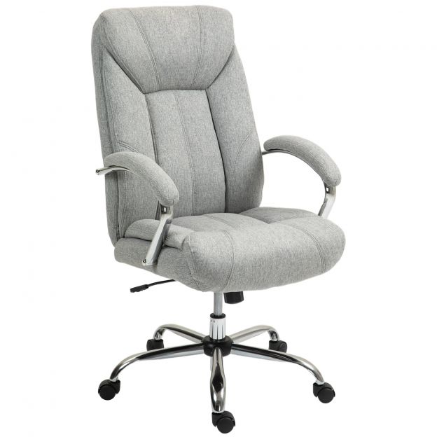 Vinsetto bürootool kiikfunktsiooniga ergonoomiline tool polsterdatud käetugede ja peatoega kõrguses reguleeritav kirjutuslaud pöörlev tool seljatoega nailon helehall 65 x 78 x 110-118 cm