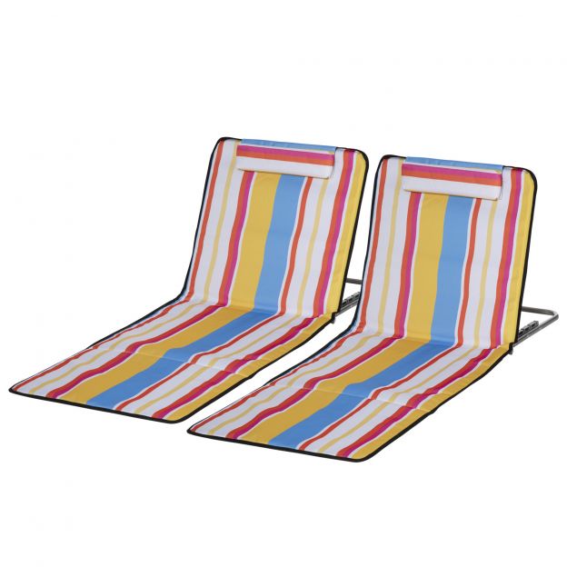 Rannamatt, 2-osaline komplekt kokkupandav rannatool peatoega, 5-astmeline kõrguse reguleeritav rannamadrats kandekotiga, teras, mitmevärviline, 134 x 48 x 33-43 cm