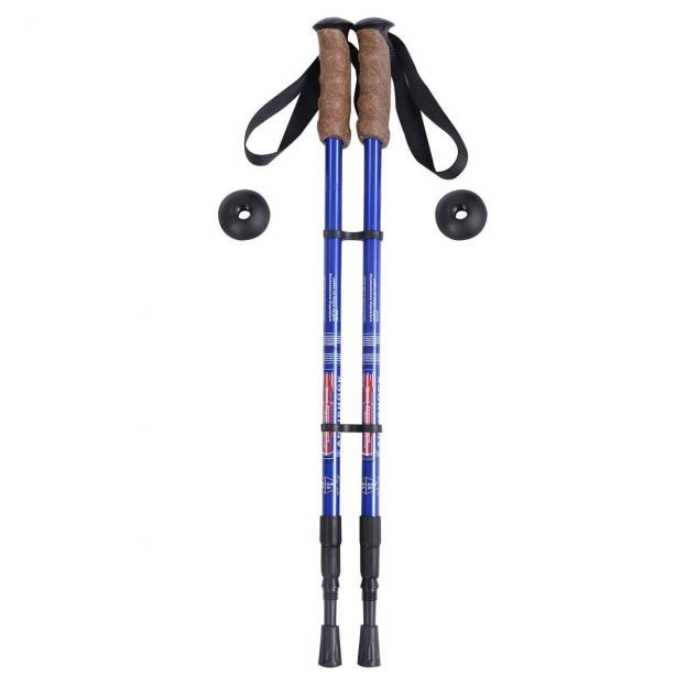 Alumiiniumist Nordic Walking teleskoopmatkakepid, 1 paar komplektis, reguleeritavad 65–135 cm, sinised