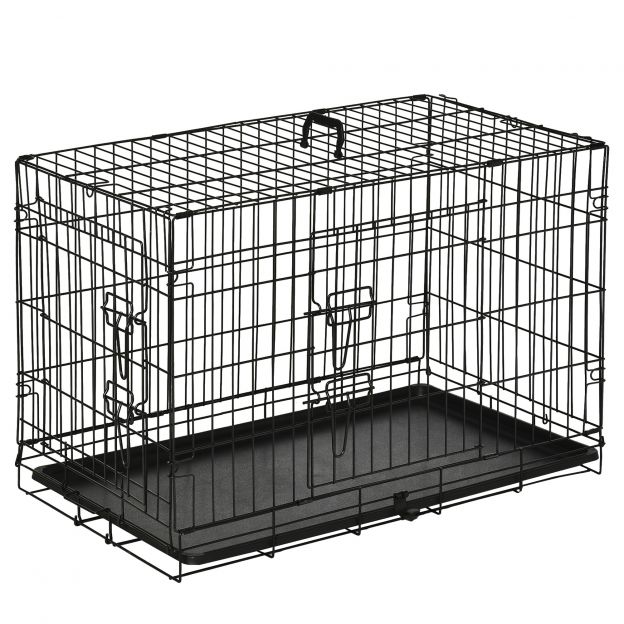 Väikeloomade transpordikast 76x46x52cm, kokkupandav, metall, must, ideaalne reisimiseks ja turvalisuseks.