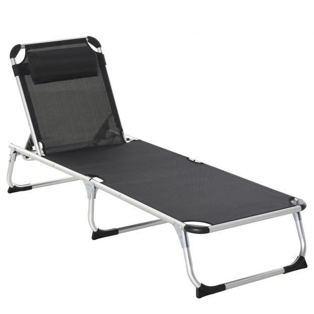Aiatool 5-astmeline reguleeritav kokkupandav ergonoomiline võrguga Must 170 x 60 x 76 cm lõõgastavaks ajaks õues.