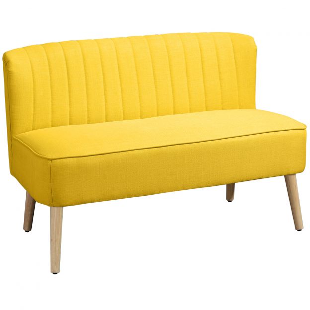 2-kohaline kangast diivan polsterdiivan istmemööbel lounge-diivan puit vahtkumm kollane 117 x 56,5 x 77 cm