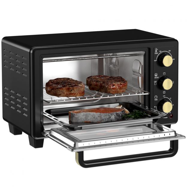Miniahjuga 16 L 1400W Mini ahi 100-230℃ 60 min. taimer, koos grillresti ja küpsetusplaadiga, pitsaahi koos aluse käepidemega, purualus must
