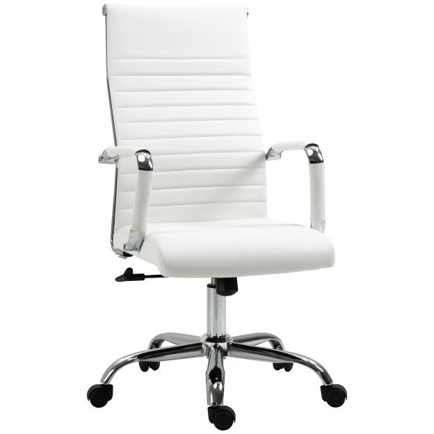 Vinsetto kontoritool kiikfunktsiooniga ergonoomiline 360° pöörlevad rattad terasjalad kunstnahk kandevõime 120 kg 54 x 62 x 104-114 cm valge.