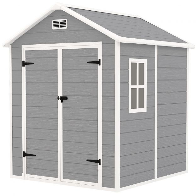 Seadmemaja 2,4m², veekindel aiakuur põrandaga, kaldkatus, 182x151x219/181 cm, lukustatava uksega tööriistakuur, aknaga jalgrattagaraaž, alumiiniumist aiamaja, tagaaeda, aeda, hall.
