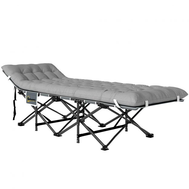 Kokkupandav välivoodi madratsi, padja ja küljetaskuga 190 x 65 x 37 cm täiskasvanutele mõeldud matkavoodi, külalistevoodi kuni 150 kg, kokkupandav voodi õue, aeda, matkamiseks, reisimiseks helehall.