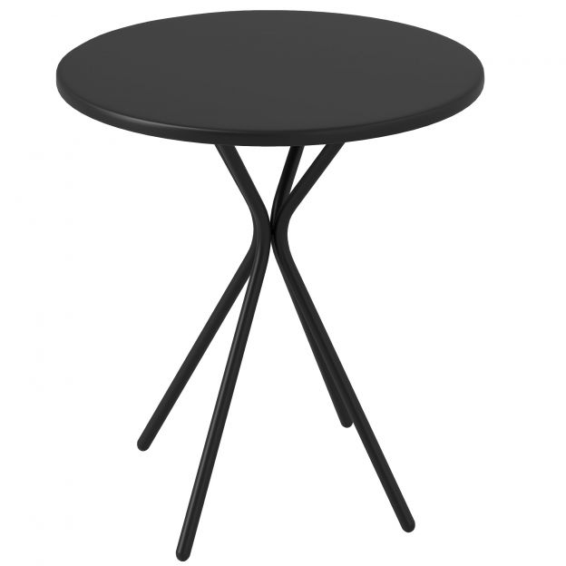 Aialaud Ø60 x 70 cm, Ilmastikukindel rõdulauast terasest, Ümmargune söögilaud jalgade polstriga välistingimustes telkimislaud abilaud, terrassilaud aia terrassi rõdu jaoks must.