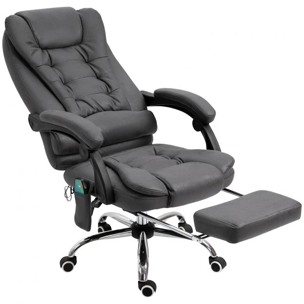 Vinsetto kontoritool massaaži- ja soojendusfunktsiooniga, ergonoomiline, 6 massaažipunkti, jalatugi, kaugjuhtimispult, polüester, 65 x 160 x 104 cm, hall| Aosom