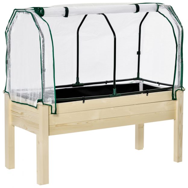 Kõrgpeenar varajane peenar 121x55x117 cm kuusepuidust kaitsekilega ja drenaažiaukudega, veekindel aia ja rõdu jaoks looduslikus värvitoonis.