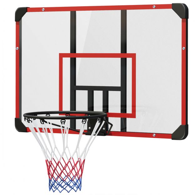SPORTNOW korvpallikorv, korvpallilaud korviga, korvpallivõrk korvpallilauaga, seinakinnitus, välitingimustesse, teras, 113 x 61 x 73 cm, punane
