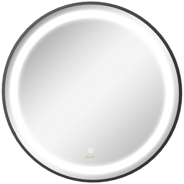 kleankin LED vannitoapeegel Ø60cm, vannitoapeegel 3 valgusvärviga, puutetundlik funktsioon, mälufunktsioon, IP44, must kaasaegse vannitoa jaoks.