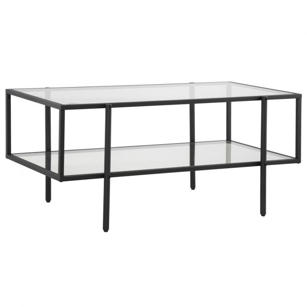 Klaasist diivanilaud kolme riiuliga, must terasraam 100x55x45,5cm elutuppa ja kaasaegse sisustuse jaoks.