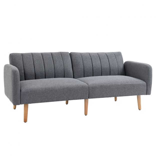 Magamiskohaga diivanvoodi 2-kohaline, voodifunktsiooniga diivan, linase välimusega polüester, kummipuu, hall, 173x75x73cm| Aosom