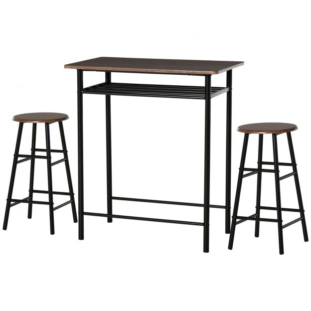 Bartilaud 3-osaline söögilaud 2 baaritooliga söögikomplekt köögilaud ja toolid seisulaud ja baaritool koos hoiuriiuliga metall 80 x 50 x 90 cm must
