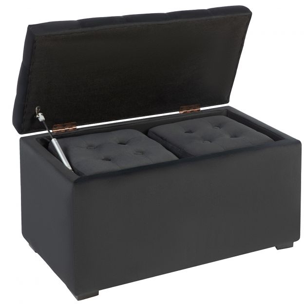 3-osaline komplekt hoiuruumiga, 2 x istumispukk, polsterdatud istumiskast, jalapukk, hoiukast, jalatugi, kandevõime kuni 130 kg, mikrokiudkangas, vahtkumm, 75 x 40 x 42 cm, tumehall