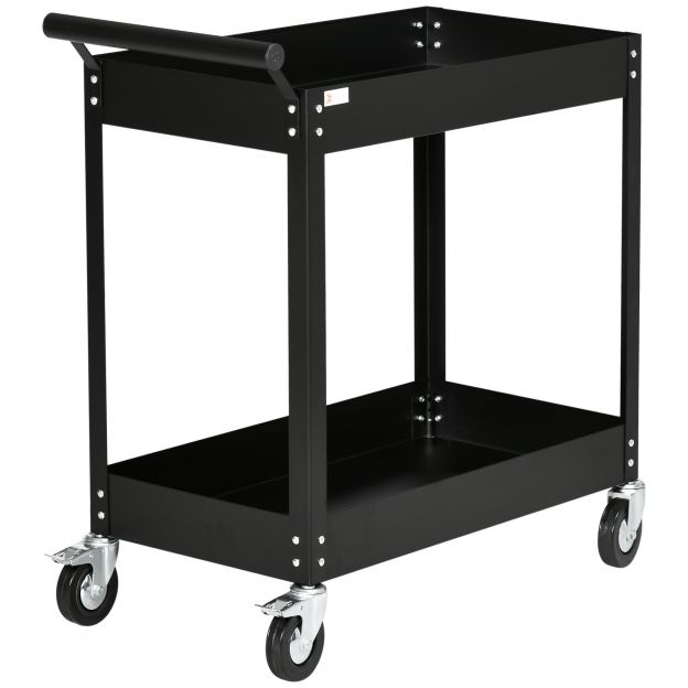 DURHAND töökodakäru 2 tasandiga, tööriistakäru tühi, transportkäru, külgmine käepide, 4 ratast, teras, kuni 150 kg kandevõime, 84,5 x 38 x 84 cm, must