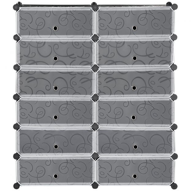 Kingakapp 12 sektsiooniga, modulaarne riiul 12 paari kingadele, DIY ühendatav riiul kingahoidmiseks esikusse, must 49 x 37 x 108 cm