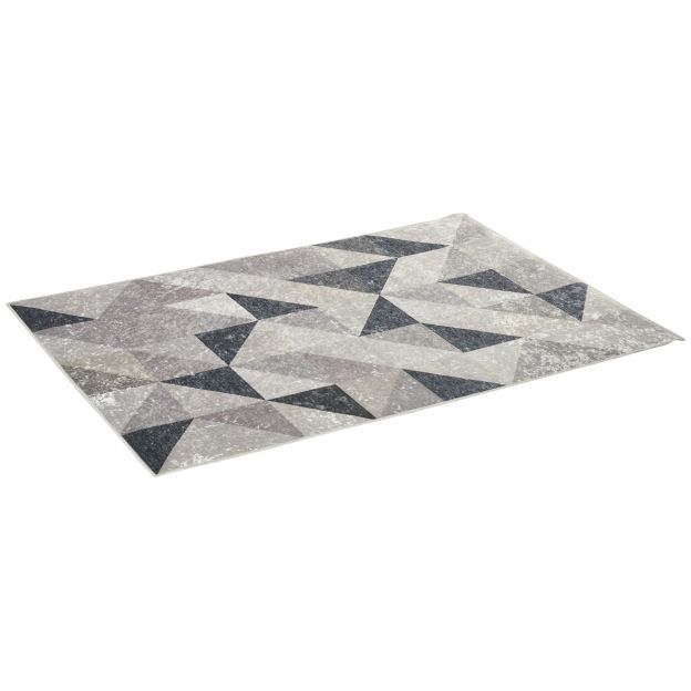 Moodne vaip 170x120 cm trendikujundusega geomeetriliste kujunditega, fliiskattega elutuppa ja kööki, hall must valge.