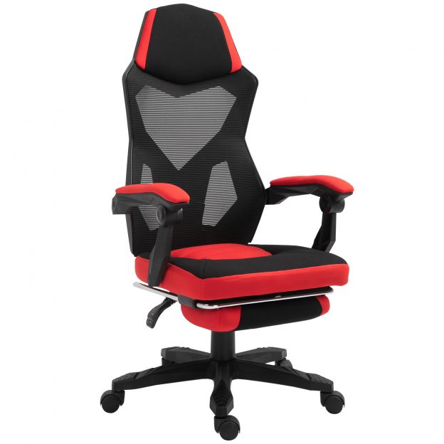 Vinsetto mängutool ergonoomiline kirjutuslaud koos jalatoega, kõrguse reguleerimine, polüester, must punane, 58 x 72 x 112-122 cm kontorisse ja mängimiseks.