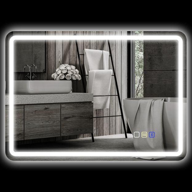 Valgustusega vannitoapeegel 50x70 cm LED-peegel seinapeegel Bluetooth-muusikafunktsiooniga puutelüliti mälufunktsiooniga valguspeegel uduvaba 3 valgusvärviga hõbedane