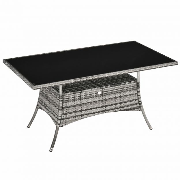 Aialaud polürotangist klaaslaud 150x85x74cm turvaklaasiga hall must aeda rõdule terrassile.de