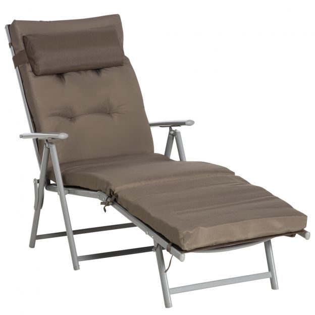 Kokkupandav reguleeritav aiatool pruun hõbe 137x63,5x100,5cm rannale ja aeda koos padjaga.
