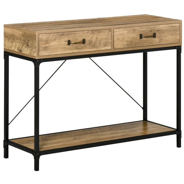 Abilaud konsoollaud esikulaud 2 sahtli ja alumise riiuliga vintage pruun must 100x35x76,5 cm esikusse ja elutuppa.