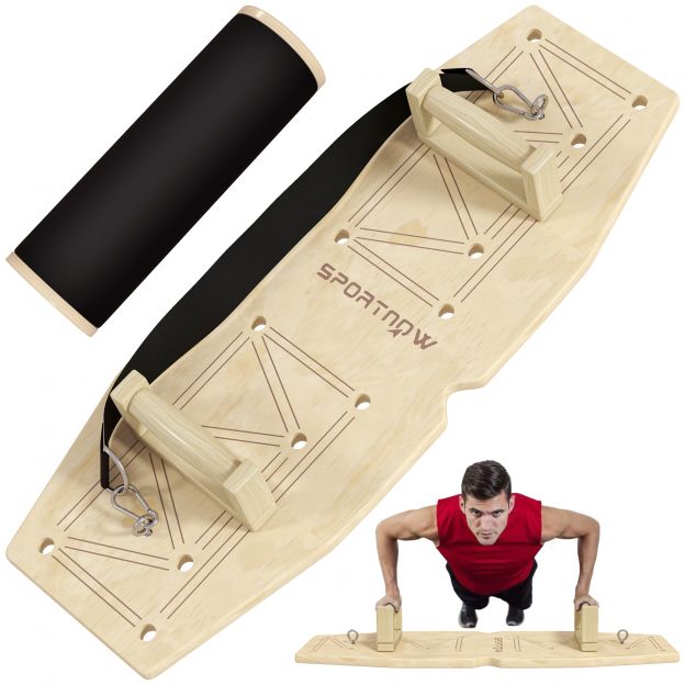 SPORTNOW puidust kätekõverduste toed Push Up Bars 8 augu paariga, sisaldab vastupanu ribasid, 11 harjutust, fitness parallettes lihastreeninguks, jõutreening looduslik.