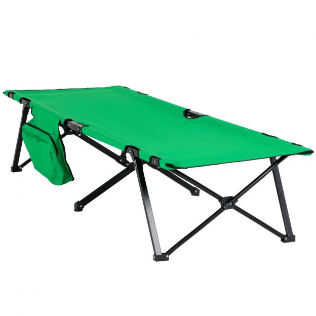Kokkupandav laagrivoodi kuni 136 kg kandevõimega välivoodi küljetaskuga Oxford Roheline Must 200 x 73 x 49 cm õues ja reisimiseks.