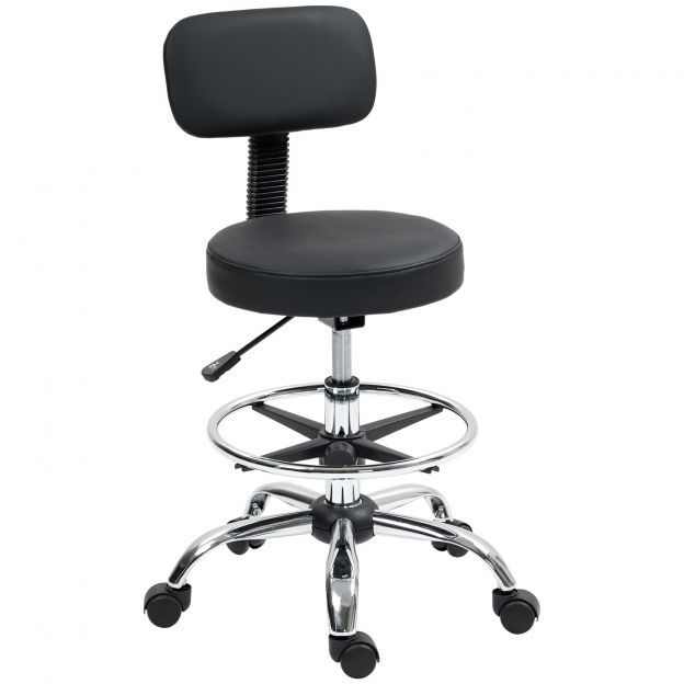 Kontoritool, ergonoomiline joonistustool, kõrguse reguleeritav arvutitool jalatoega, kirjutuslaud, pöörlev tool elutuppa, kontorisse, kunstnahk, must