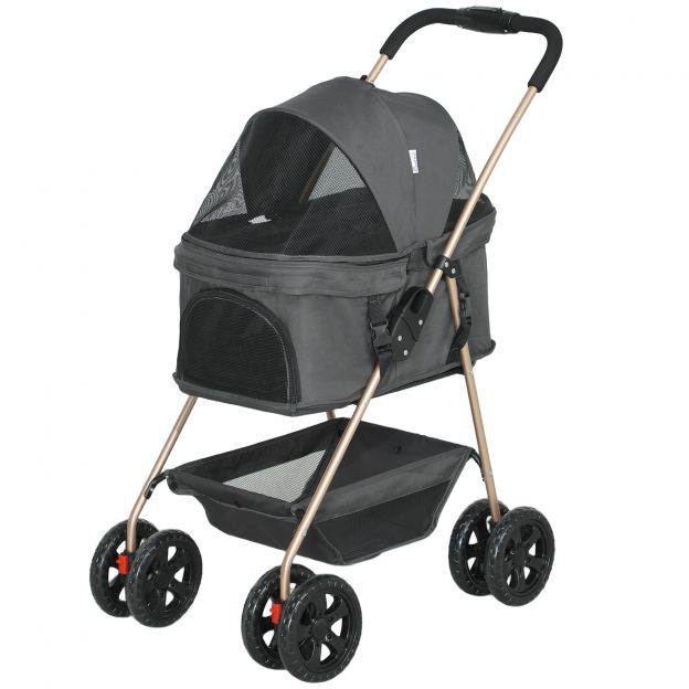 Koerakäru 3 ühes koerakäru kokkupandav koerakast, kokkupandav transpordikott joogitopsihoidjaga, koerakäru, kassikäru 360° ratastega kassikäru mini koertele alla 4 kg, hall