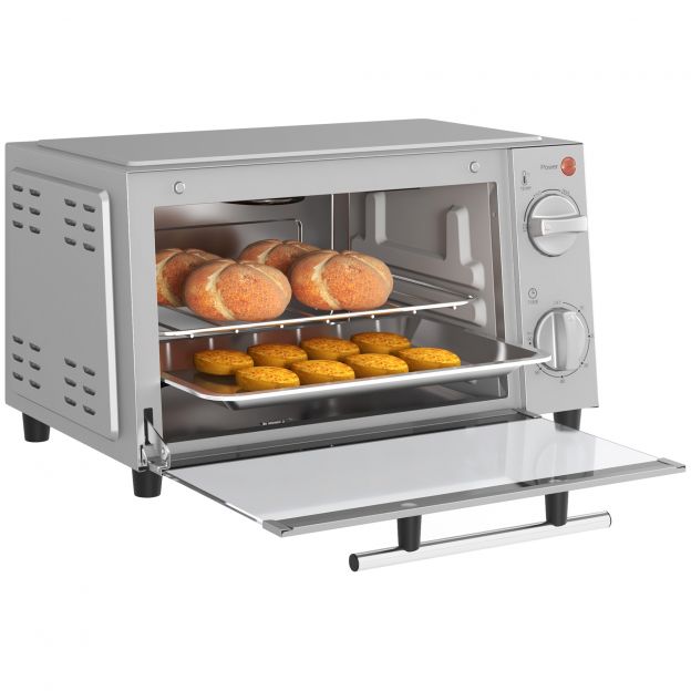 9L mini-ahi küpsetusplaadi, grillresti, 100 °C-230 °C, reguleeritava temperatuuri ja küpsetusajaga, 60 min taimer, 750W, roostevaba teras, hõbe.