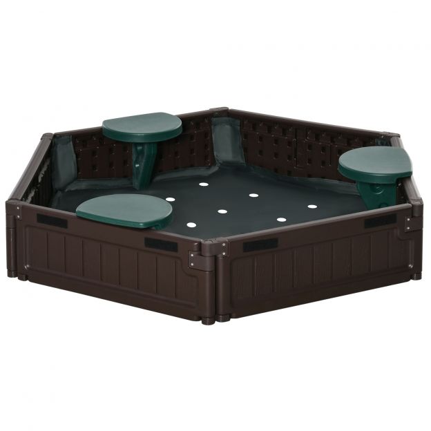 Liivakast DIY 3 istekoha, HDPE, katteplane, lastele 3-12 aastat, Ø120x21cm, pruun, ideaalne aeda.
