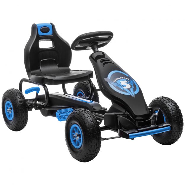 Gokart lastele sinine must reguleeritava istmega kummirehvid pedaal käsipidur alates 5. eluaastast lõbusaks õues.
