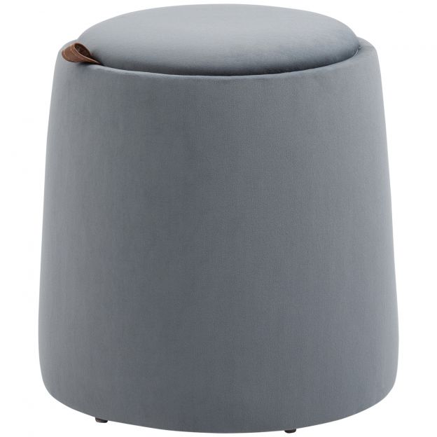2-in-1 Ottomani ümmargune istmepink hallis sametvälimuses koos hoiuruumiga eemaldatav kaas Ø44cm x 47,5cm mitmekülgne kasutusvõimalus abilauana.de