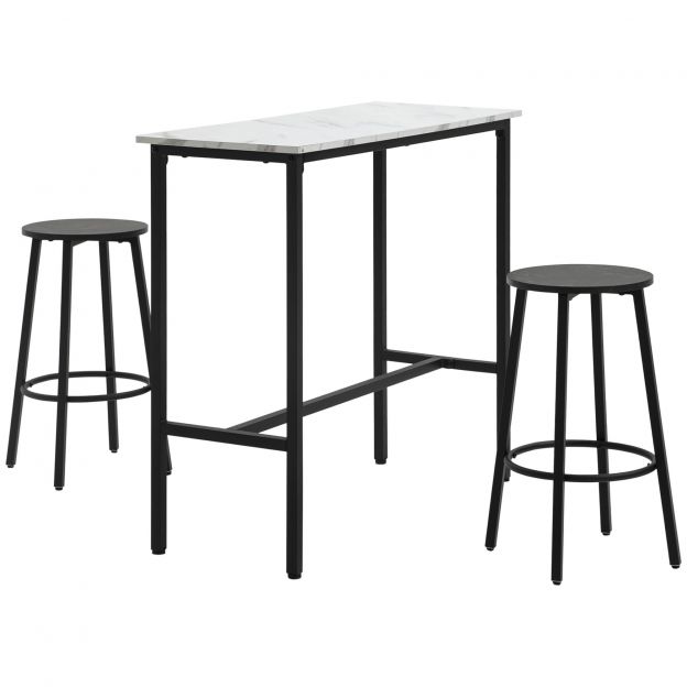 Baarilaud koos baaripukkidega komplekt, 3-osaline baarilaudade komplekt, söögilaud 2 baaripukiga, söögikomplekt, seisulaud, köögilaud, teras, valge, must