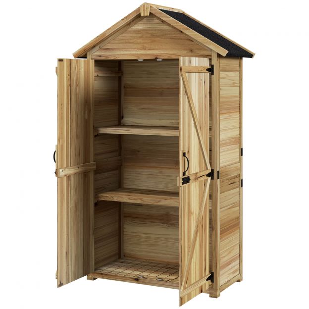 Aiamaja, 0,43m² puidust tööriistakuur, aiakuur asfaldikatusega, kahekordne uks, lukuga tööriistakapp rõdule, terrassile, naturaalne, 102 x 54 x 177 cm