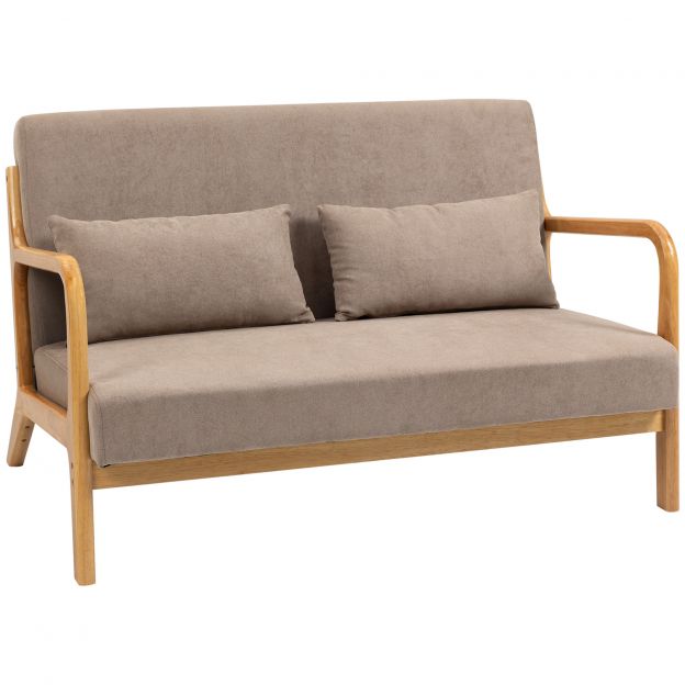 2-kohaline diivan Loveseat kahekohaline koos patjade ja sametise välimusega kummipuu, helehall, 122 x 71 x 76 cm