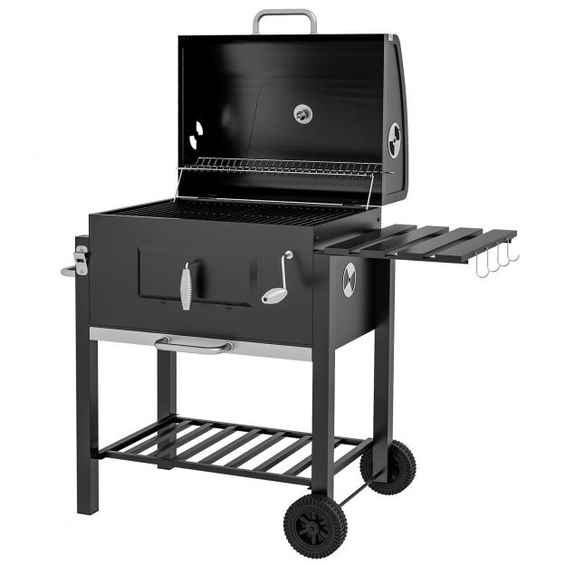 Grillkäru söegrill BBQ seisugrill roostevaba teras must 113x65x108cm aeda ja terrassile.de