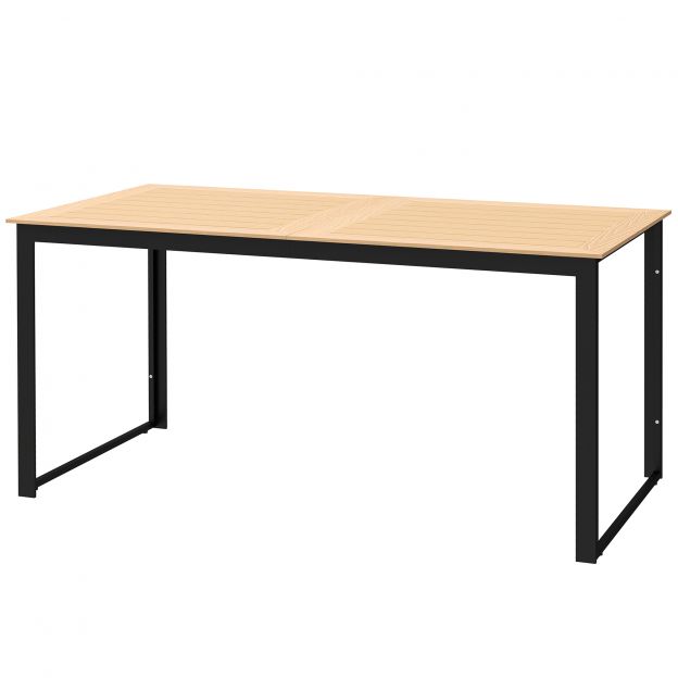 Aialaud 6 inimesele 160 x 80 cm Ilmastikukindel rõdulauaga puiduimitatsiooniga lamellidisain, buffetilaud metallist matkalaud terrassilaud välistingimustes söögilaud aeda, terrassile, rõdule tiikpuu
