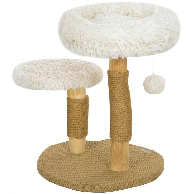 Kassipuu 61,5 cm kõrge kassipuu mängupalli, voodite, kassitorni ja kraapimisplaadiga, kassidele alla 5 kg, pirnipuu, valge