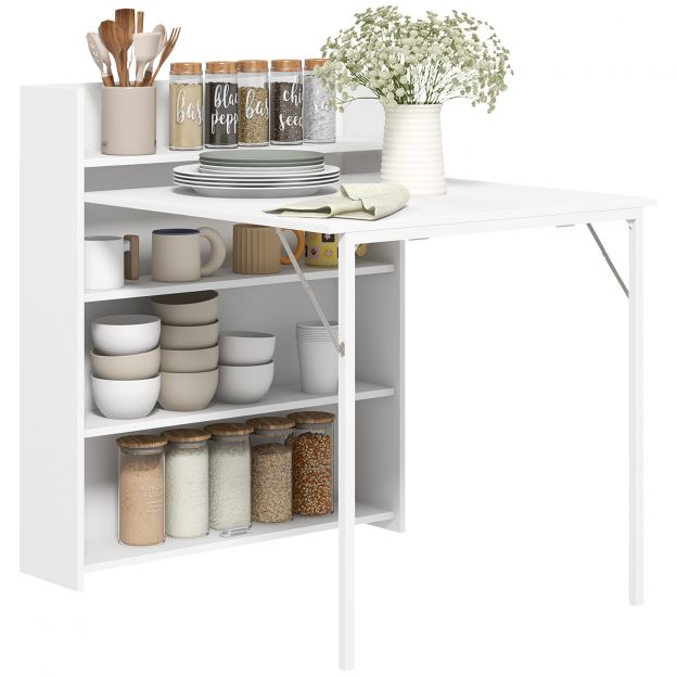 Kokkupandav söögilaud köögilaud 4-astmeliste riiulitega 3 inimesele, klapplaud ümberkukkumiskaitsega väikestele ruumidele, köök, söögituba, 80 x 90 x 93 cm, valge