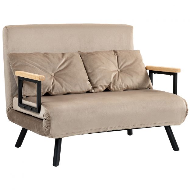 2-kohaline diivan magamisfunktsiooniga, 102x73x81cm, viiekordselt reguleeritava seljatoega, viskepadi, libisemiskindlad jalad, sametvälimus, helepruun| Aosom