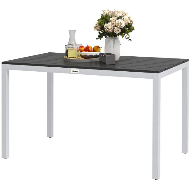 Alumiiniumist aiatool 120x70 cm ilmastikukindel rõdutool puidust välimusega, libisemiskindel buffeelaua telkimislaud 4-6 inimesele terrassilaud välistingimustes söögilaud aeda, rõdule must