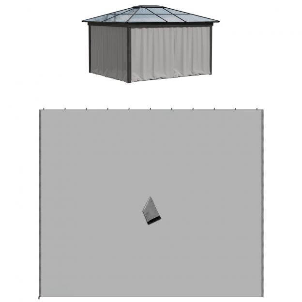3x3 m paviljoni külgseinte jaoks 4 külge konksudega, helehall polüester, ideaalne aiamajale ja peotelgile 302 x 205 cm.
