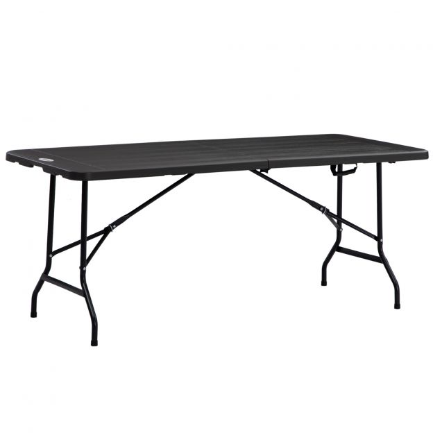 Aialaud kokkupandav laud 6 inimesele, buffetilaud terasraamiga, terrassilaud puidu välimusega, HDPE, 180 x 75,5 x 73 cm, tumehall