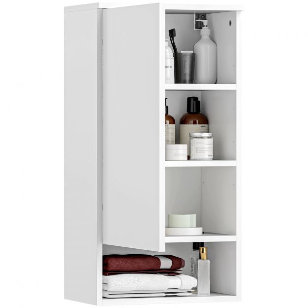 Seinakapiga seinakapp ustega, vannitoakapp, köögikapp reguleeritavate riiulitega, avatud sektsiooniga, seinakinnitusega ravimikapp Valge 40 x 27 x 77 cm