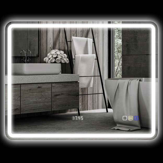 Valgustusega vannitoapeegel 70x90 cm LED peegel seinapeegel Bluetooth-muusikafunktsiooniga kell puutelüliti mälufunktsioon valguspeegel uduvaba 3 valgusvärviga hõbedane